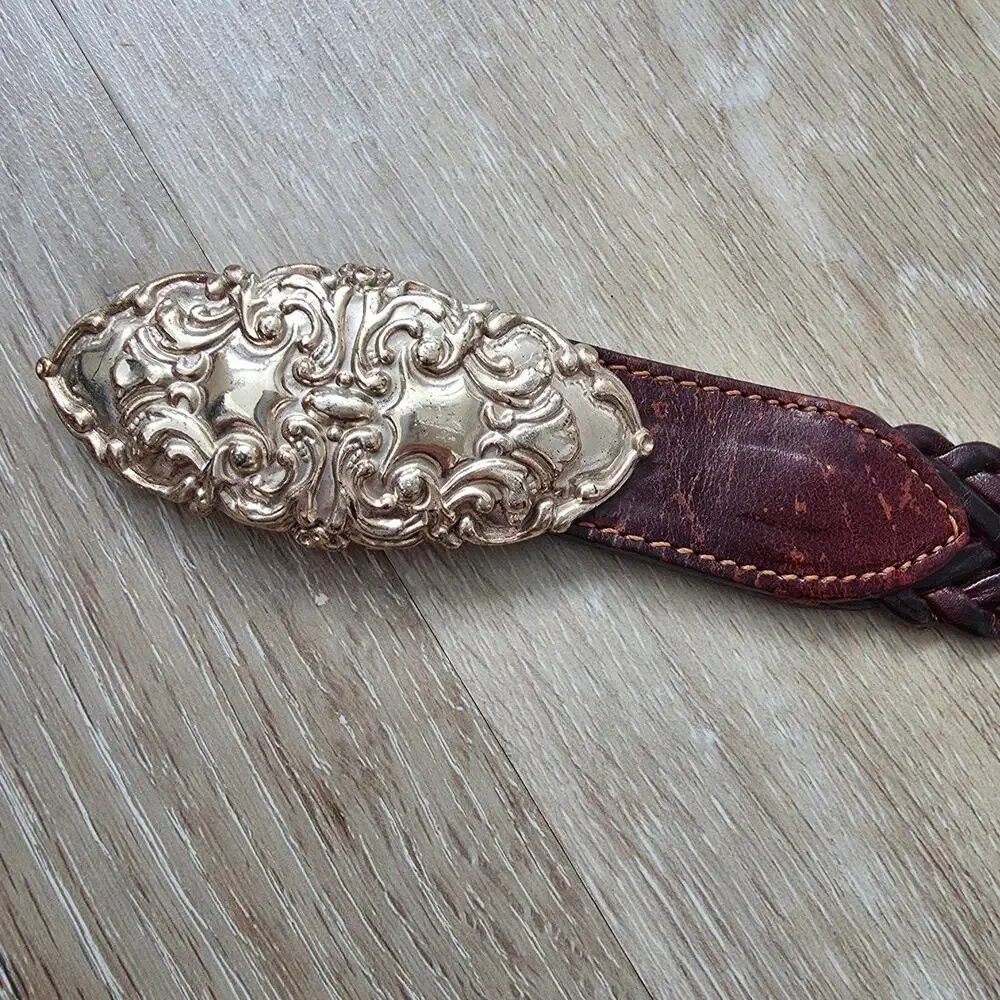 Vintage Taiwan R.O.C. Brown Braided Leather Belt sz Extra Large Retro Casual